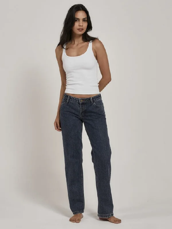 Saskia Low Straight Jean - Worn In Blue Fashionable Button-Front Jeans