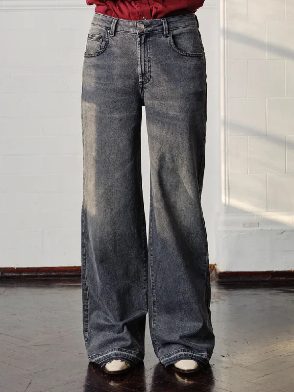 Seventy + Mochi Gracie Jean Vintage Grey Cozy Wide-Legged Jeans