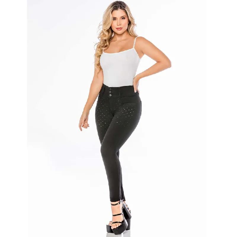 Skinny Black Jean for women - Front rhinestone beading along legs and back pockets - J82328 Elegant Bootcut Fit Jeans