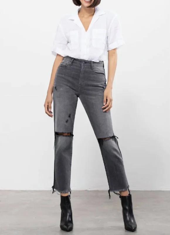 Two Tone Trecey High Rise Straight Jean in Black Stylish Plus Size Denim Jeans