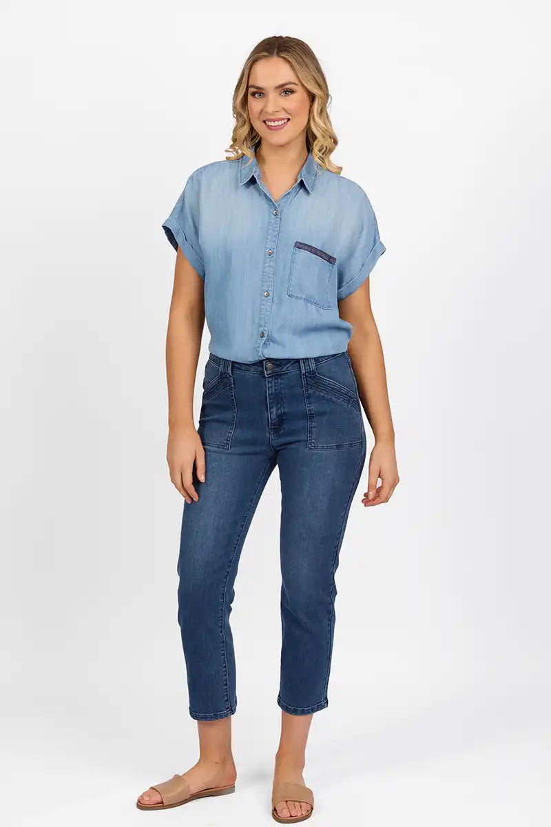 Vassalli Slim Leg Ankle Grazer Jean in Blue Denim Comfortable Flare Leg Jeans