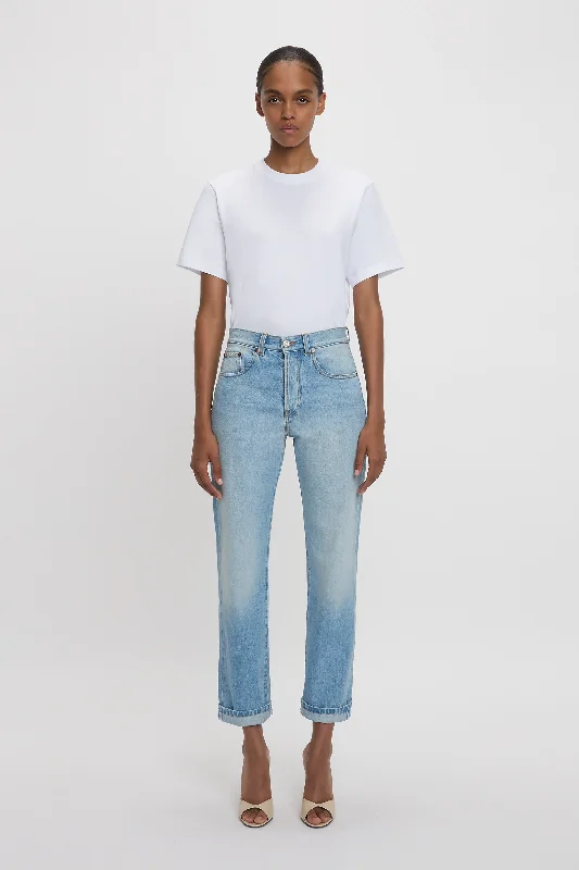Exclusive Victoria Relaxed Jean In Light Blue Wash Casual Bootcut Ripped Jeans