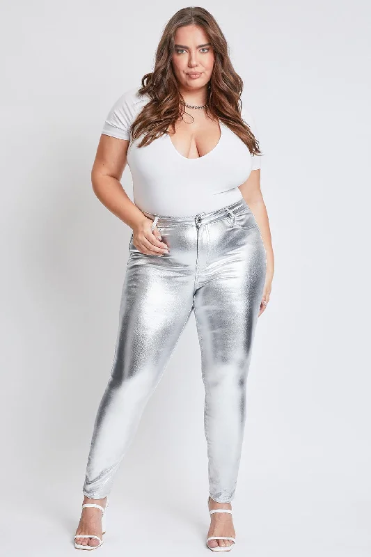 Women´s Plus High-Rise Metallic Hyperstretch Skinny Jean, Silver Casual Skinny Fit Jeans