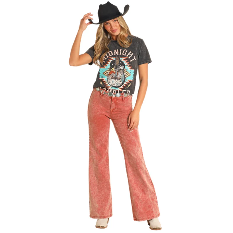 Women's Bargain Bell Rust Button Wide Leg Jean by Rock & Roll BW8PD04758 Fashionable Button-Front Jeans Women's Bargain Bell Rust Button Wide Leg Jean by Rock & Roll BW8PD04758 Fashionable Button-Front Jeans