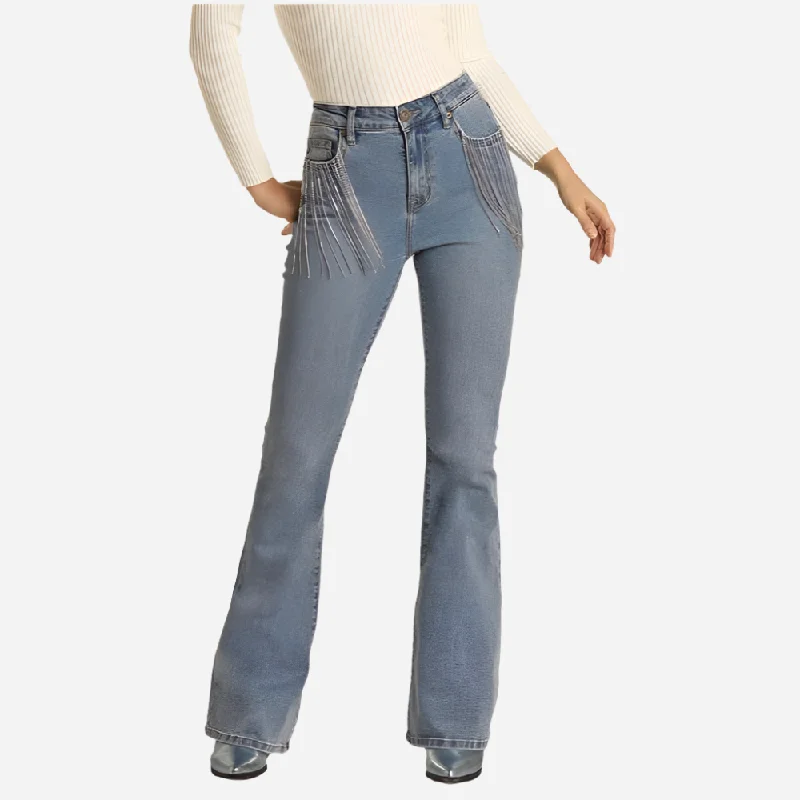 Rhinestone Flare Jean Comfortable Straight-Legged Denim