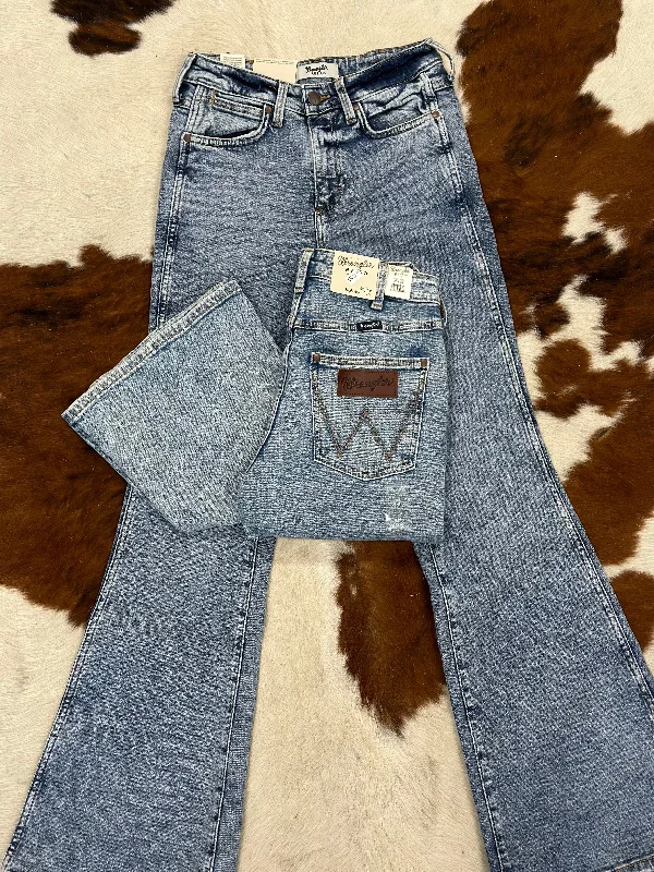 WOMENS WRANGLER BAILEY ACID WASH FLARE JEAN Stylish High-Waisted Denim