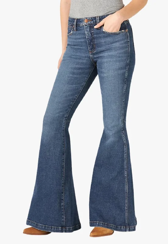 Wrangler Womens Retro High Rise Green Trumpet Flare Jean Trendy Plus Size Jeans