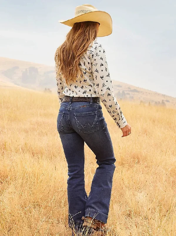 Wrangler Womens Ultimate Riding Jean Willow Mid RIse - Clarie Elegant High-Waisted Flared Jeans