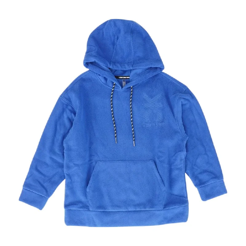 Blue Solid Hoodie Hoodie with Side Slits Relaxed Casual