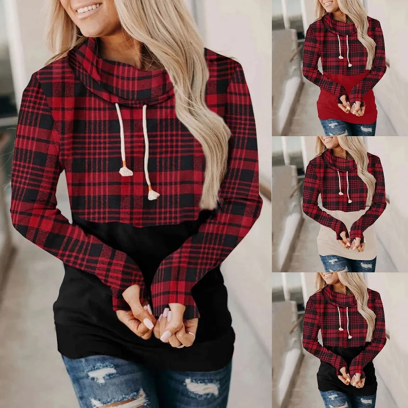 Christmas Plaid Women Hoodie Hoodie with Bell Sleeves Flared Feminine