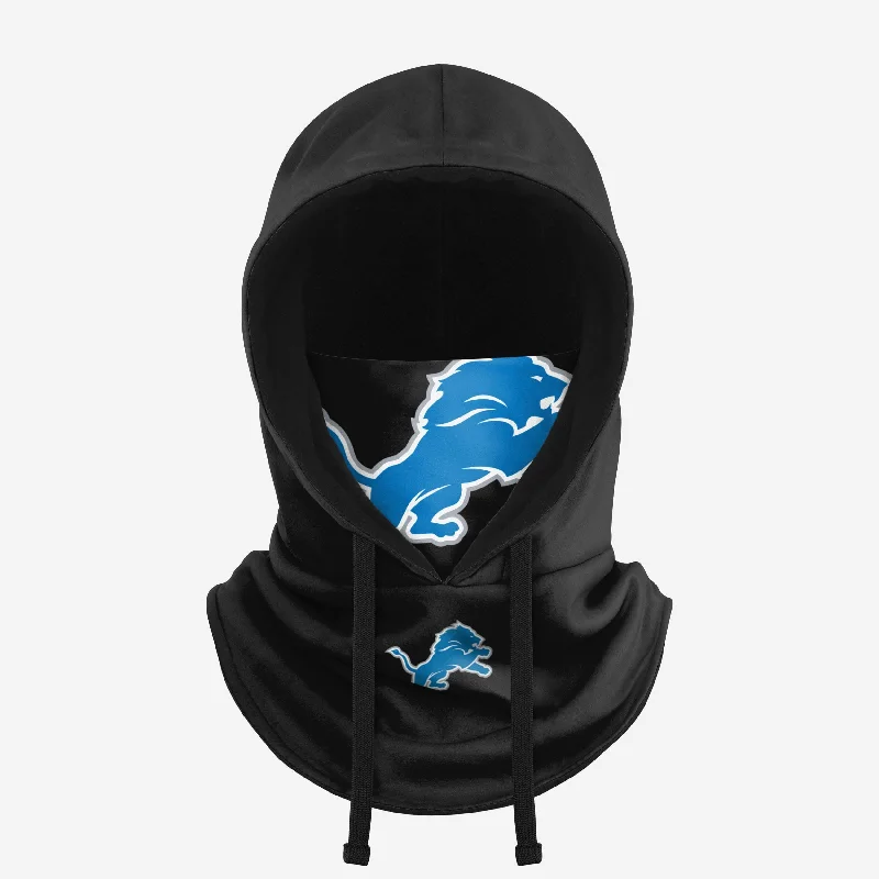 Detroit Lions Black Drawstring Hooded Gaiter Hoodie with Hem Patch Decorative Personalized