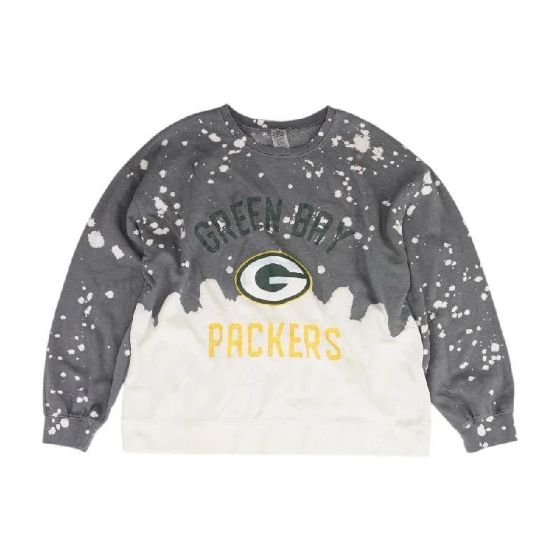 Gray Color Block Green Bay Packers Sweatshirt Hoodie with Ribbed Neckline Snug Warm