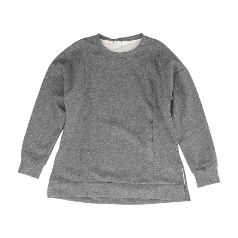 Gray Solid Sweatshirt Hoodie with Lace Feminine Delicate