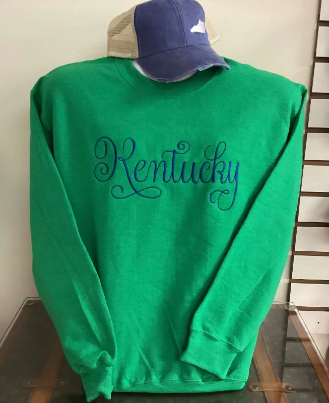 Green Kentucky Sweatshirt Hoodie with Hem Elastic Stretchable Comfortable