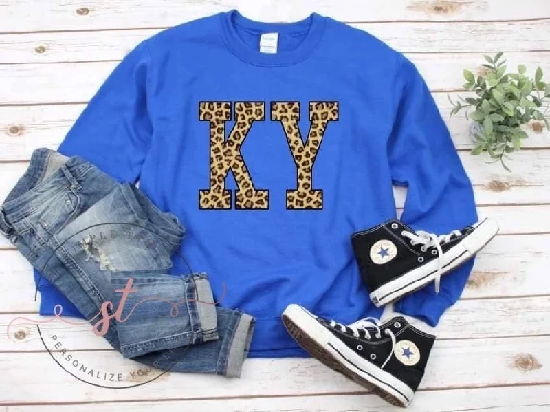 Leopard KY Printed Sweatshirt Hoodie with Mock Neck Collared Structured