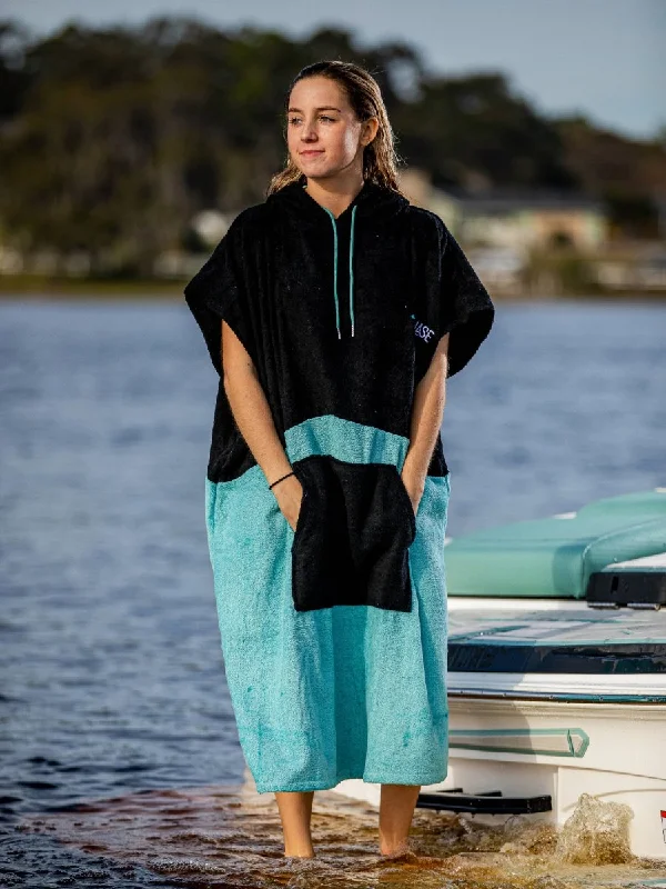 Phase 5 50/50 Hooded Towel in Aqua Hoodie with Raw Hem Edgy Unfinished