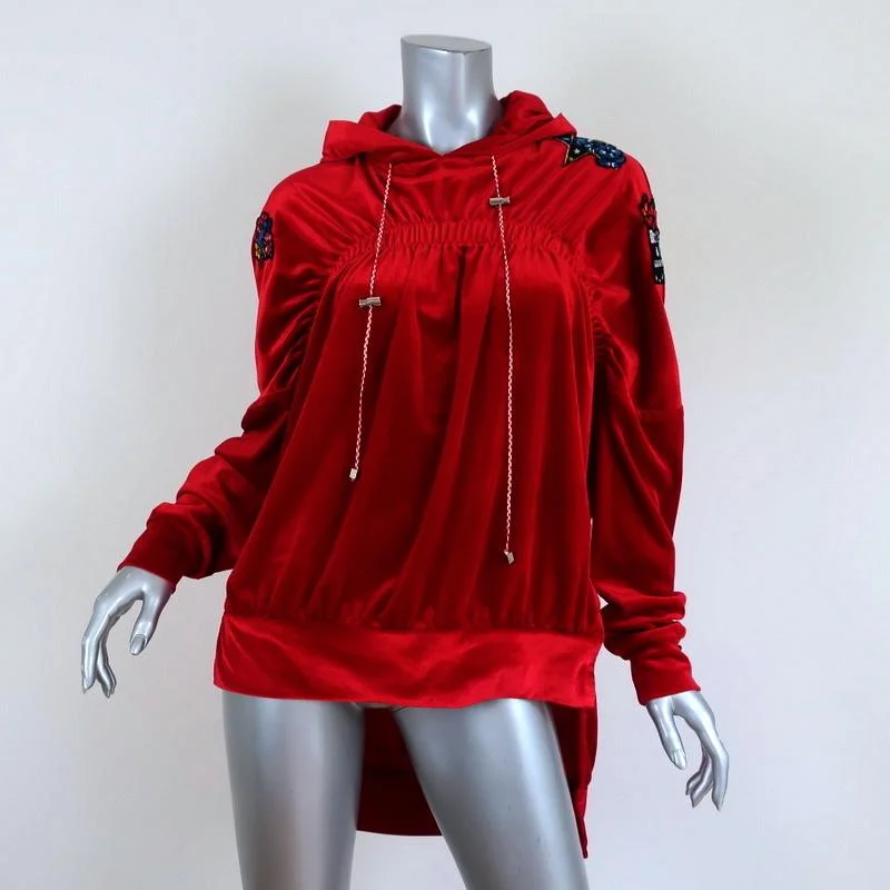 Preen Line Velour Hoodie Sweatshirt with Patches Red Size Medium Hoodie with Lace Feminine Delicate