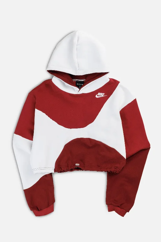 Rework Nike Wave Crop Sweatshirt - M Hoodie with Applique Textured Unique