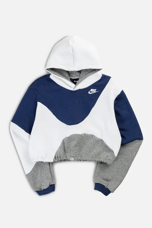 Rework Nike Wave Crop Sweatshirt - XS Hoodie with Hem Applique Textured Unique