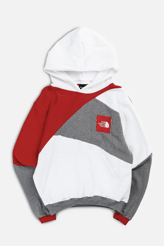 Rework North Face Patchwork Sweatshirt - S Hoodie with Exposed Zipper Edgy Industrial