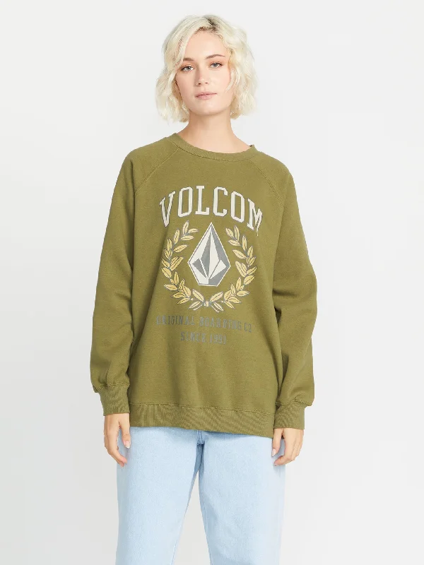 Stone Magic Boyfriend Crew Sweatshirt - Moss Hoodie with Slit Hem Functional Movement