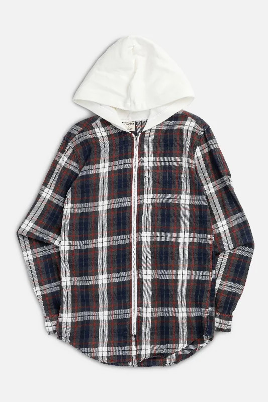 Unisex Rework Hooded Flannel - S Hoodie with Embroidery Detailed Premium