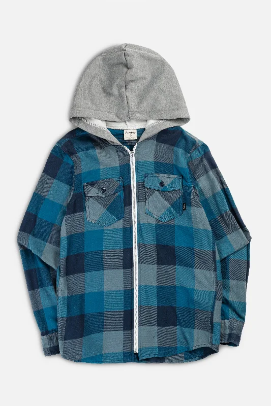 Unisex Rework Hooded Flannel - XS Cotton Hoodie Fleece Lining Warmth