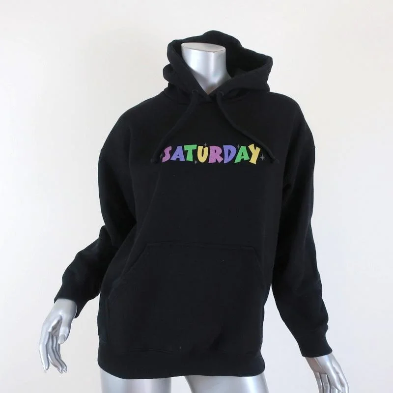 Vetements Saturday Weekday Hoodie Sweatshirt Black Size Small Hoodie with Hem Frayed Vintage Worn