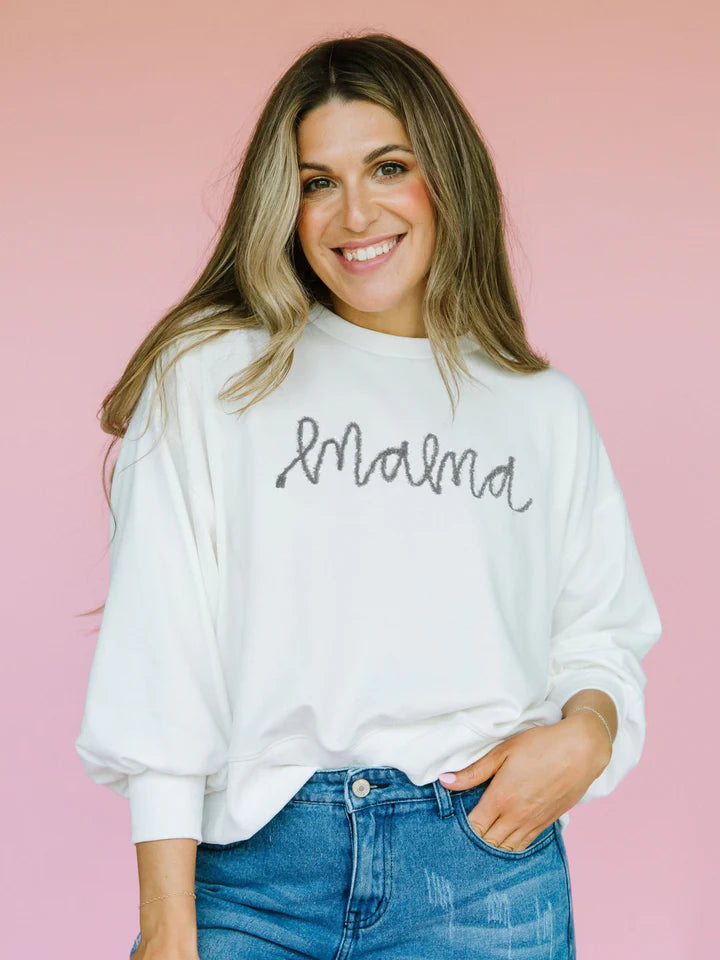 White Tinsel Mama Sweatshirt Zip Hoodie Drawstring Kangaroo Pocket