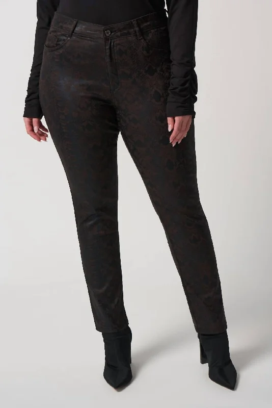 Animal Print Slim-Fit Jeans In Mocha/black Casual Straight-Leg Jeans