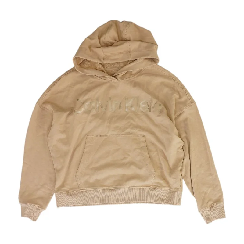 Beige Solid Hoodie Hoodie with Rolled Sleeves Casual Relaxed