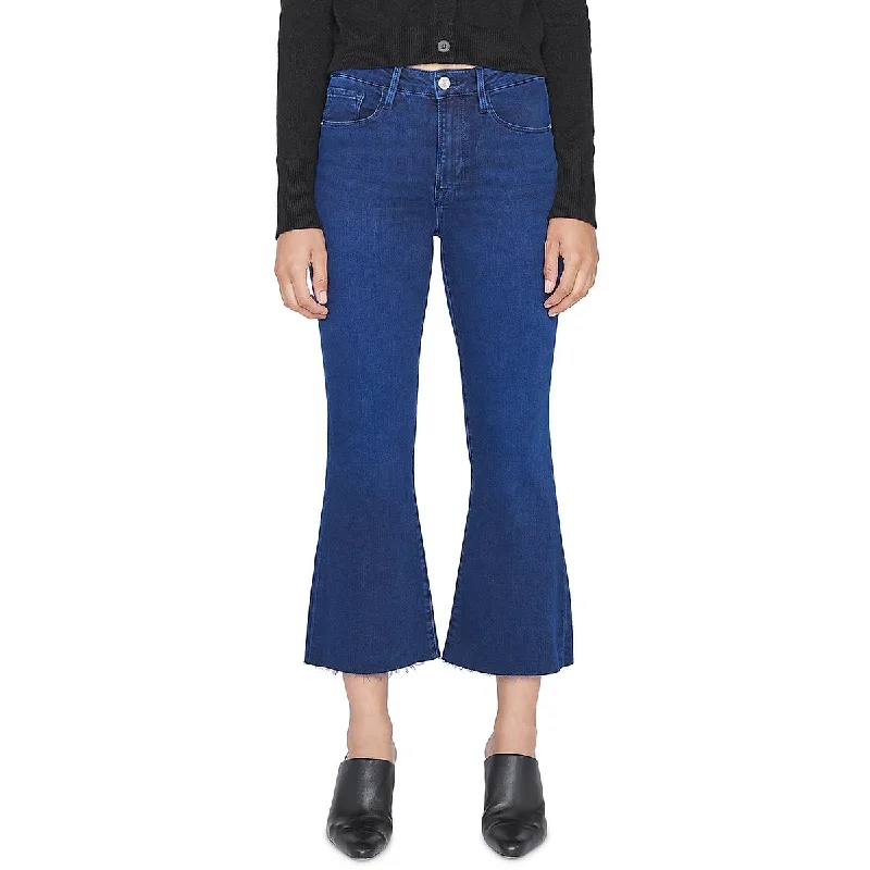 Womens High Rise Flared Cropped Jeans Trendy Button-Up High-Waist Jeans