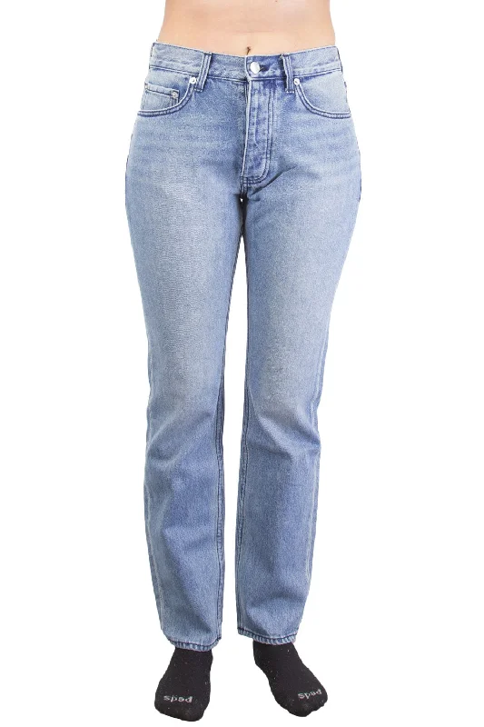 BLK DNM Women's Ash Blue Straight Jeans #WJ372401 $215 NWT Fashionable Distressed Jeans