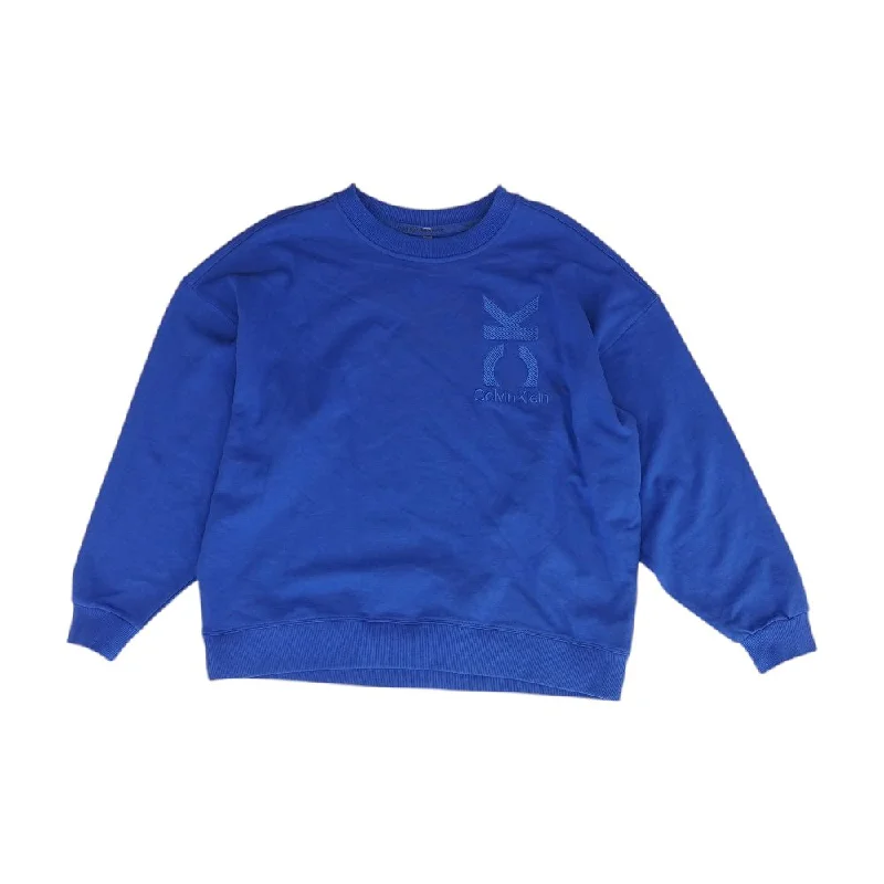 Blue Solid Sweatshirt Hoodie with Magnetic Closure Innovative Modern