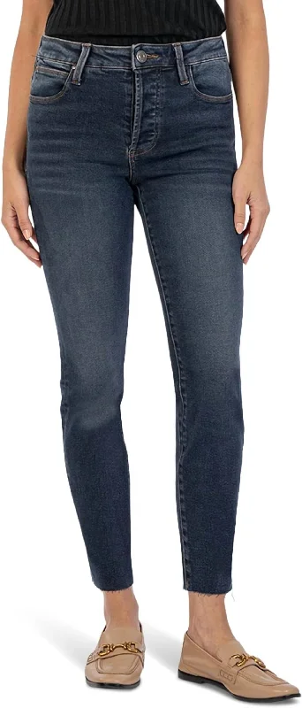 Charlize High Rise Fab Ab Cigarette Leg Raw Hem Jeans In Utmost Wash Fashionable Distressed Jeans