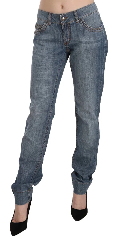 Just Cavalli Chic Blue Washed Slim Fit Denim Jeans Stylish Cargo Style Jeans