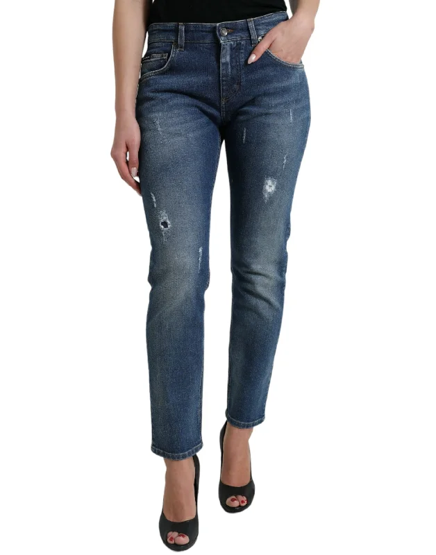 Chic Boyfriend Mid-waist Stretch Jeans Casual Wide-Legged Denim Jeans