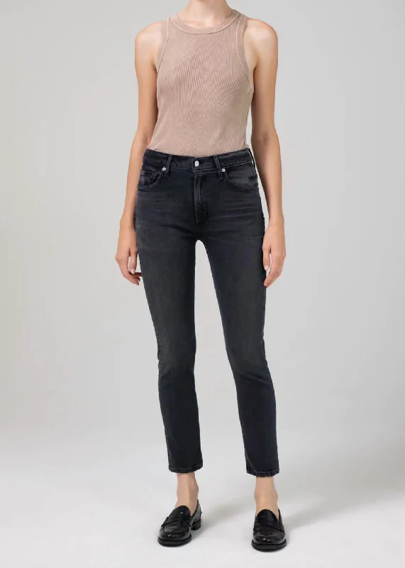 Ella Mid Rise Slim Crop Jean In Organic Film Noir Classic Black Denim Jeans