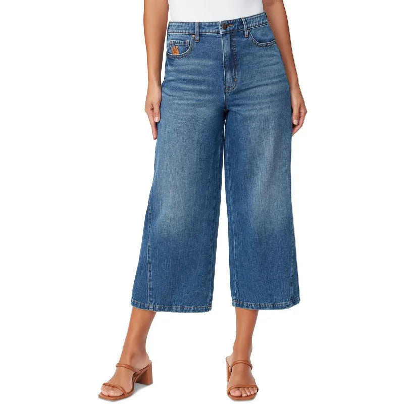 Gloria Vanderbilt Womens Rori Denim Wide Leg Cropped Jeans Fashionable Raw Hemmed Jeans