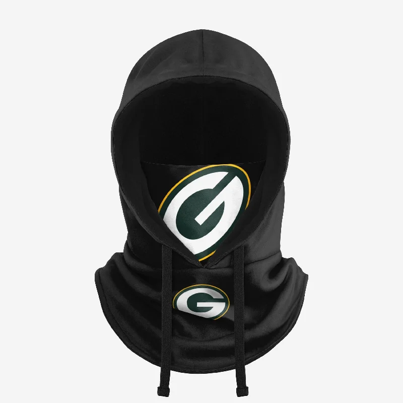 Green Bay Packers Black Drawstring Hooded Gaiter Hoodie with Elastic Waist Stretchable Comfortable