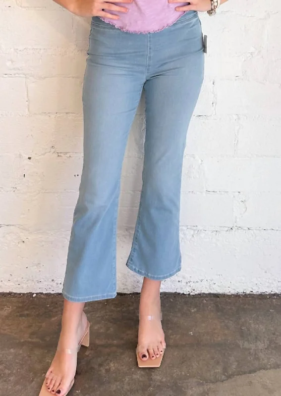 In My Feelings Cropped Slim Flare Jean In Blue Trendy Layered Pocket Jeans