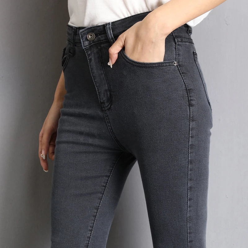 Jeans for Women Mom Jeans Blue Gray Black Woman High Elastic Stretch Jeans Elegant Skinny Leg Jeans