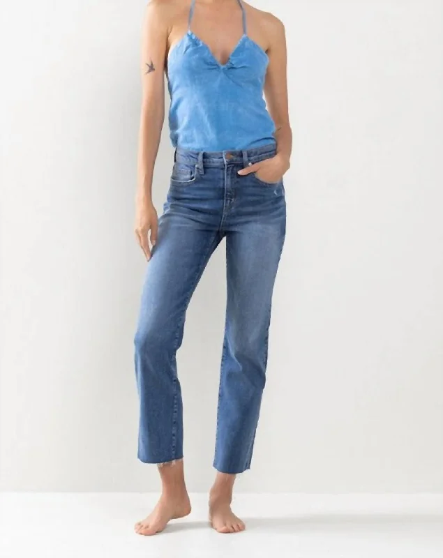 Jenna Cropped Raw Hem Jeans In Medium Wash Casual Skinny Fit Jeans