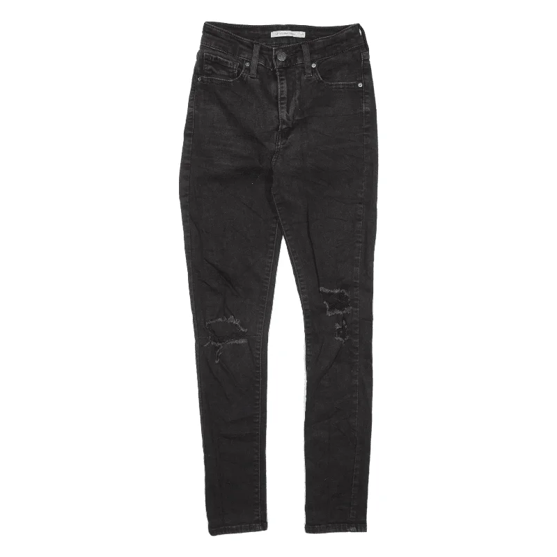 LEVI'S 721 High Rise Distressed Jeans Black Denim Slim Skinny Womens W22 L25 Trendy Vintage Denim Jeans