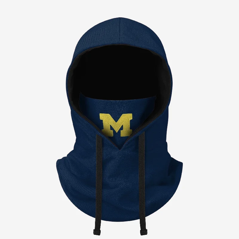 Michigan Wolverines Waffle Drawstring Hooded Gaiter Hoodie with Snap Buttons Easy Quick