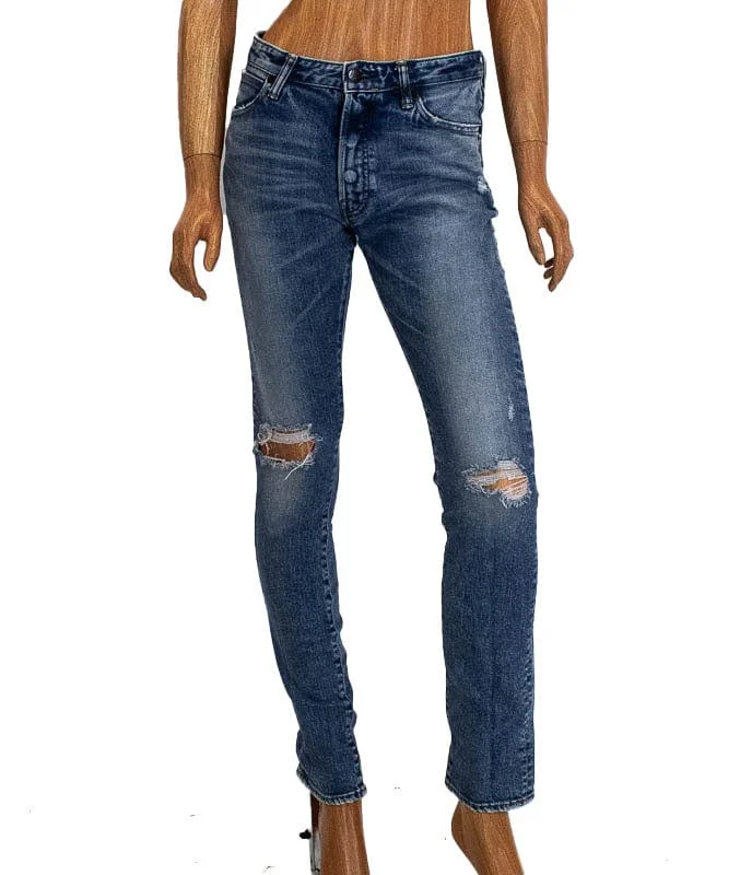 Mid-Rise Distressed Skinny Jean Casual Bootcut Ripped Jeans