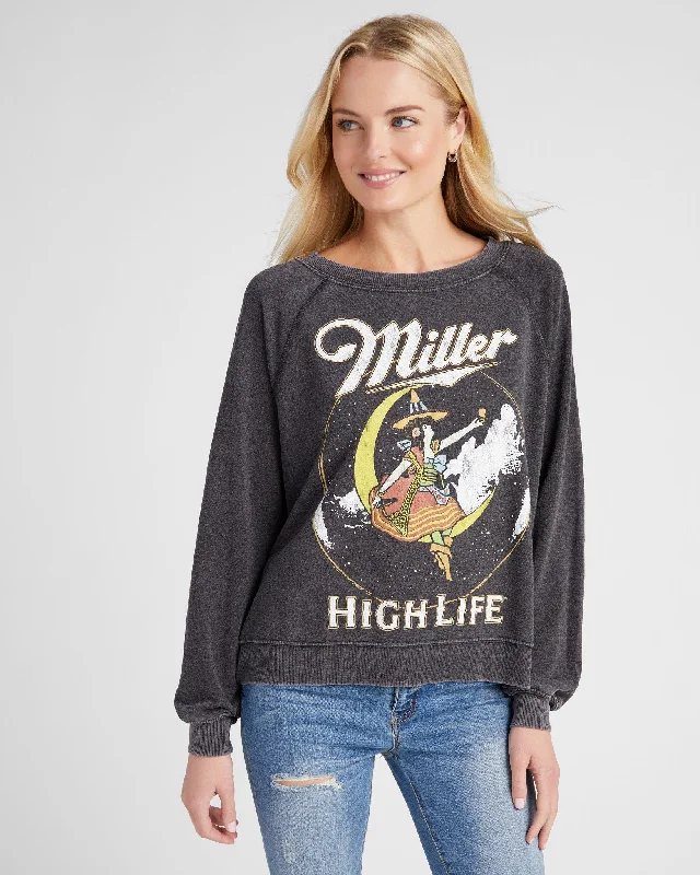 Miller High Life Long Sleeve Burnout Sweatshirt Hoodie with Magnetic Closure Innovative Modern