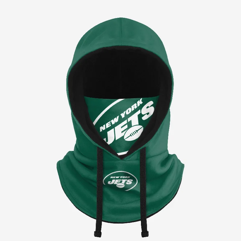 New York Jets Drawstring Hooded Gaiter Hoodie with Hem Raw Edge Edgy Unfinished