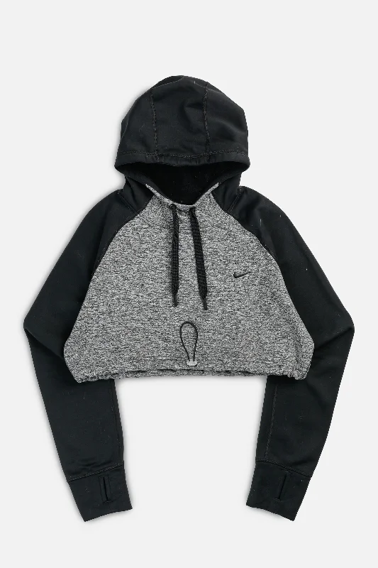 Rework Nike Crop Athletic Sweatshirt - L Hoodie with Hood Adjustable Protection