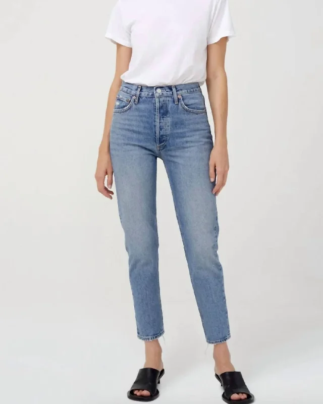 Riley High Rise Straight Crop Jeans In Endless Trendy Cut-Off Denim Shorts